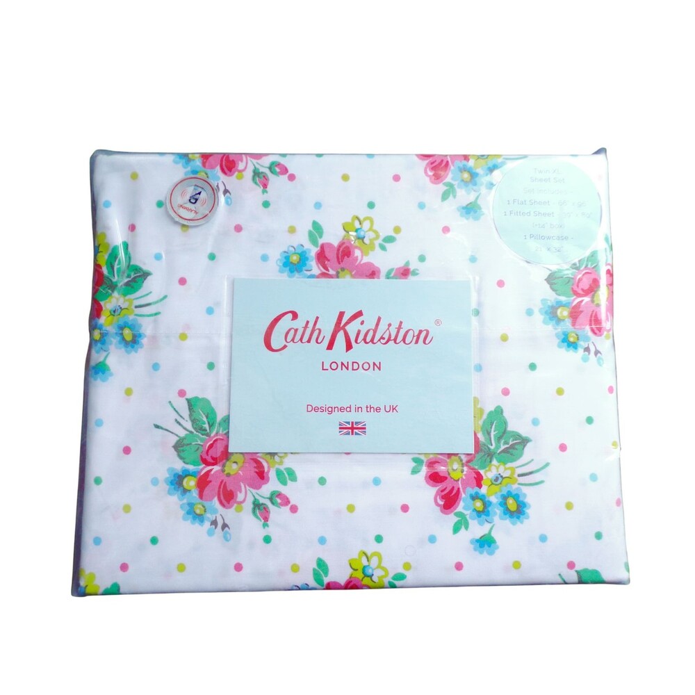 New Twin XL Sheet Set Cath Kidston Bunches Pink Vintage Floral Print 200 Thread